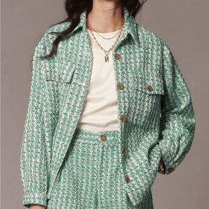 NWT Maeve Tweed High-Waist Green Check Shorts